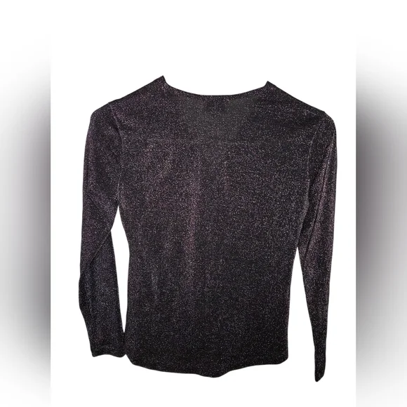 Heartloom Black Metallic Long Sleeve V-Neck Top Size XS - Picture 3 of 3